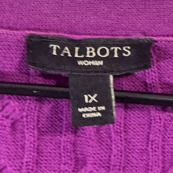 Talbots Women’s 1X Purple Cable Knit Button Cardigan Sweater Preppy Classic Cozy - Picture 6 of 7